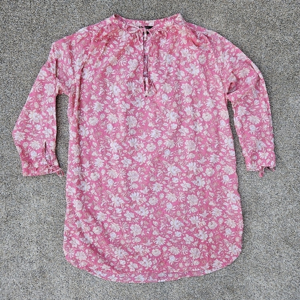 J. Crew Pink Tunic Beach Dress in Tossed Floral Toile Swimsuit Coverup XL